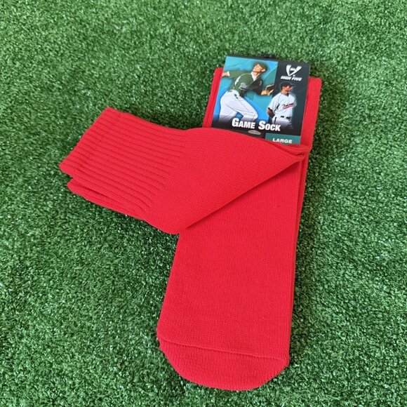 High Five Full Cushion Foot Red Tube Baseball Game 24" Socks Size L NWT - Picture 2 of 6
